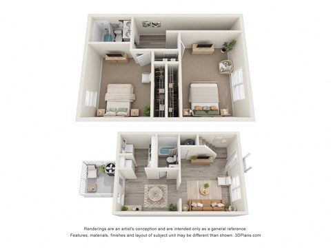 2 bedroom floor plan at Bradford Gwinnett Townhomes in Norcross, GA